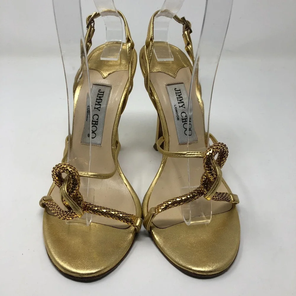 Jimmy Choo Stilletto Heels Womens 35.5 US 5.5 Leather‎ Gold Strappy Slingback